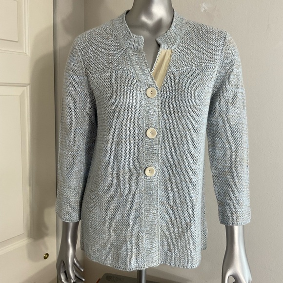 Eddie Bauer Sweaters - Eddie Bauer Linen Blend Cardigan Oatmeal Beige 3/4 Sleeve Knit Size Small